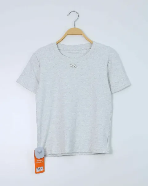 Áo phông nữ cổ tròn nhỏ zip 8300 ghi H09.2026.1